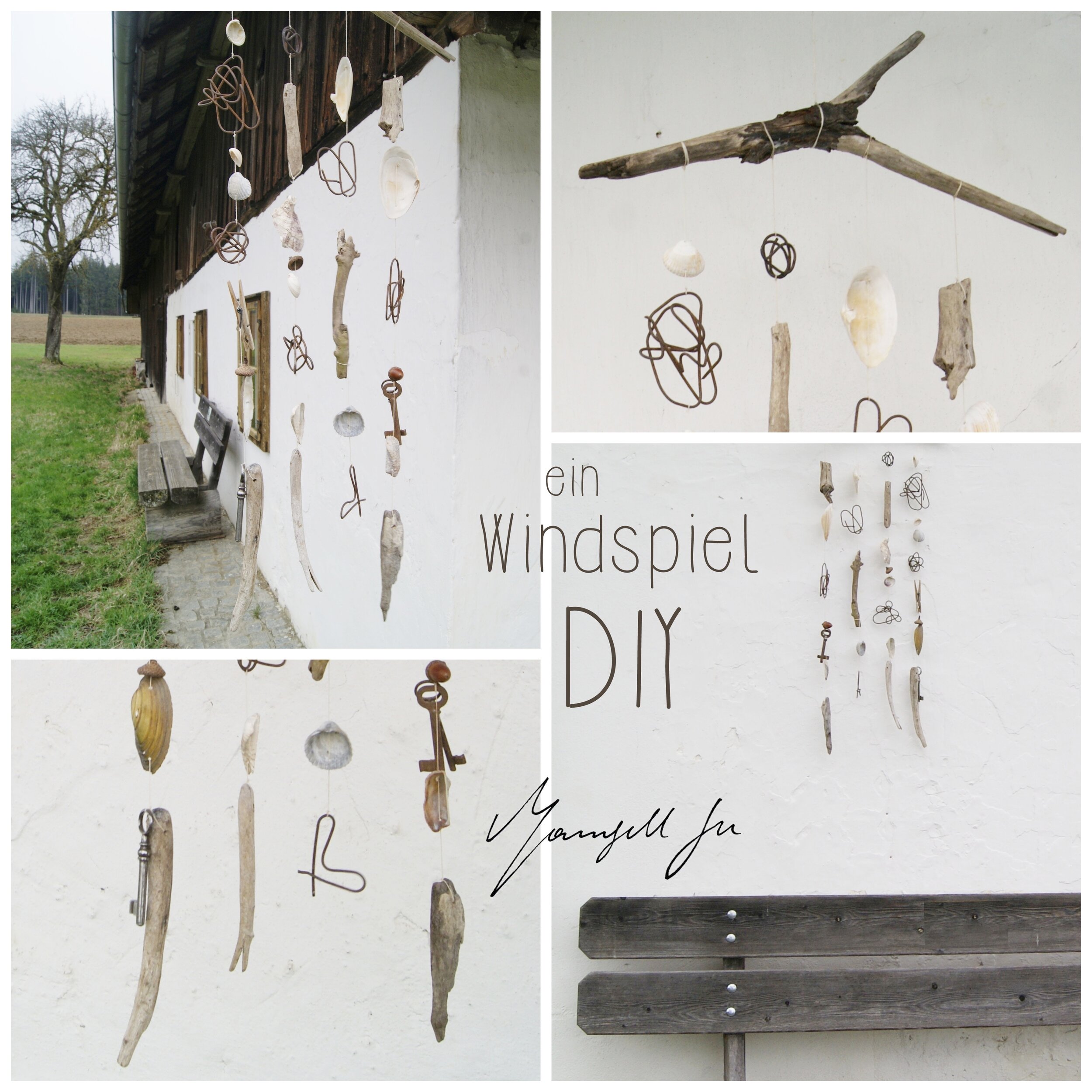 Wind chime from beach findings DIY, Windspiel aus Schwemmholz, Fundstücken aus Metall, Deko aus Muscheln, Tutorial, Bastelanleitung, Windspiel selber machen, DIY, wind chime, Basteln mit Kindern, Strand Fundstücke, Maritime Dekoidee