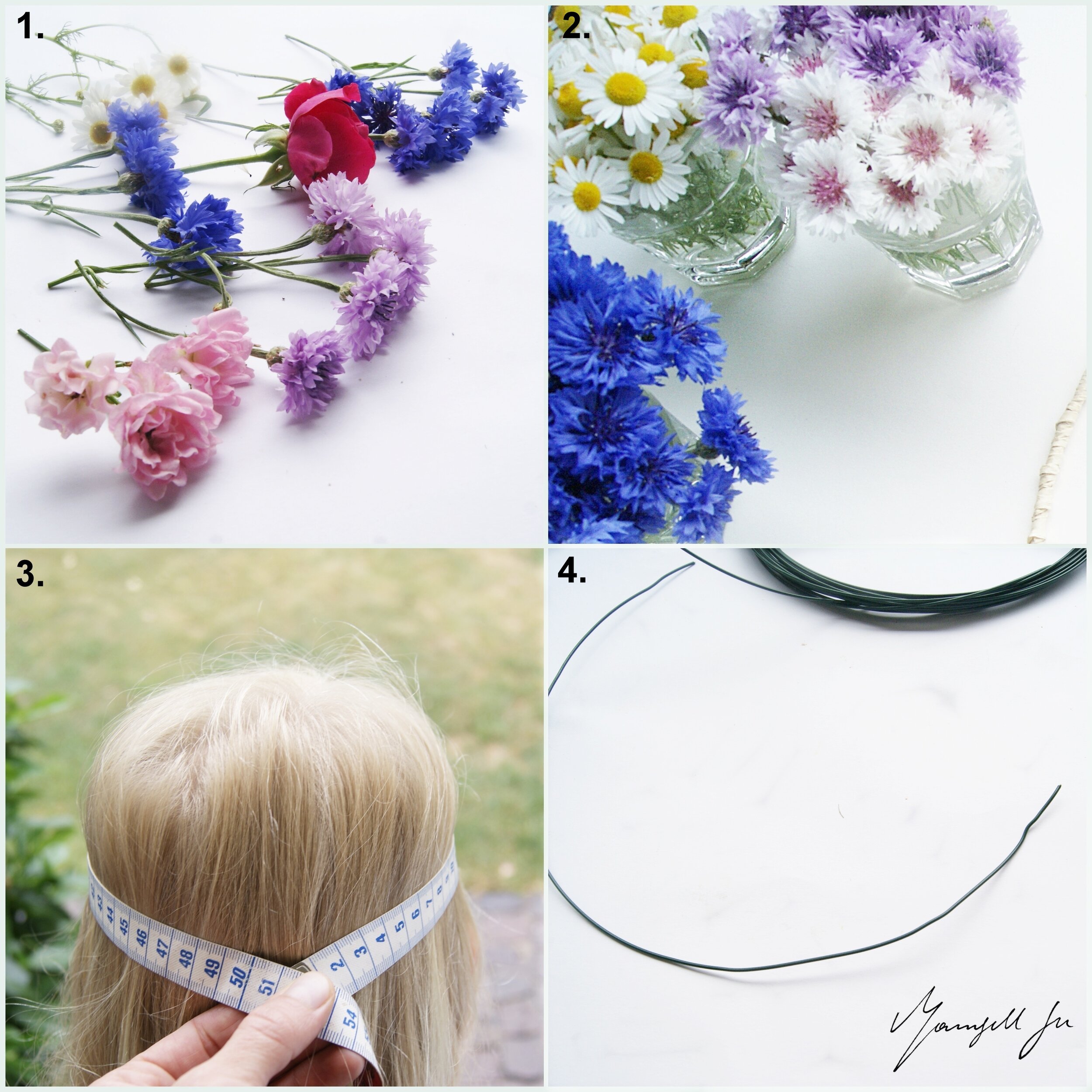 Blumenkranz mit wilden Sommerblumen, DIY, floral wreath with wild summer flowers, Anleitung, Blumenkranz, Sommerblumen, blaue Kornblume, wilde Rosen, Margarite, Blumenkranz binden, Tutorial