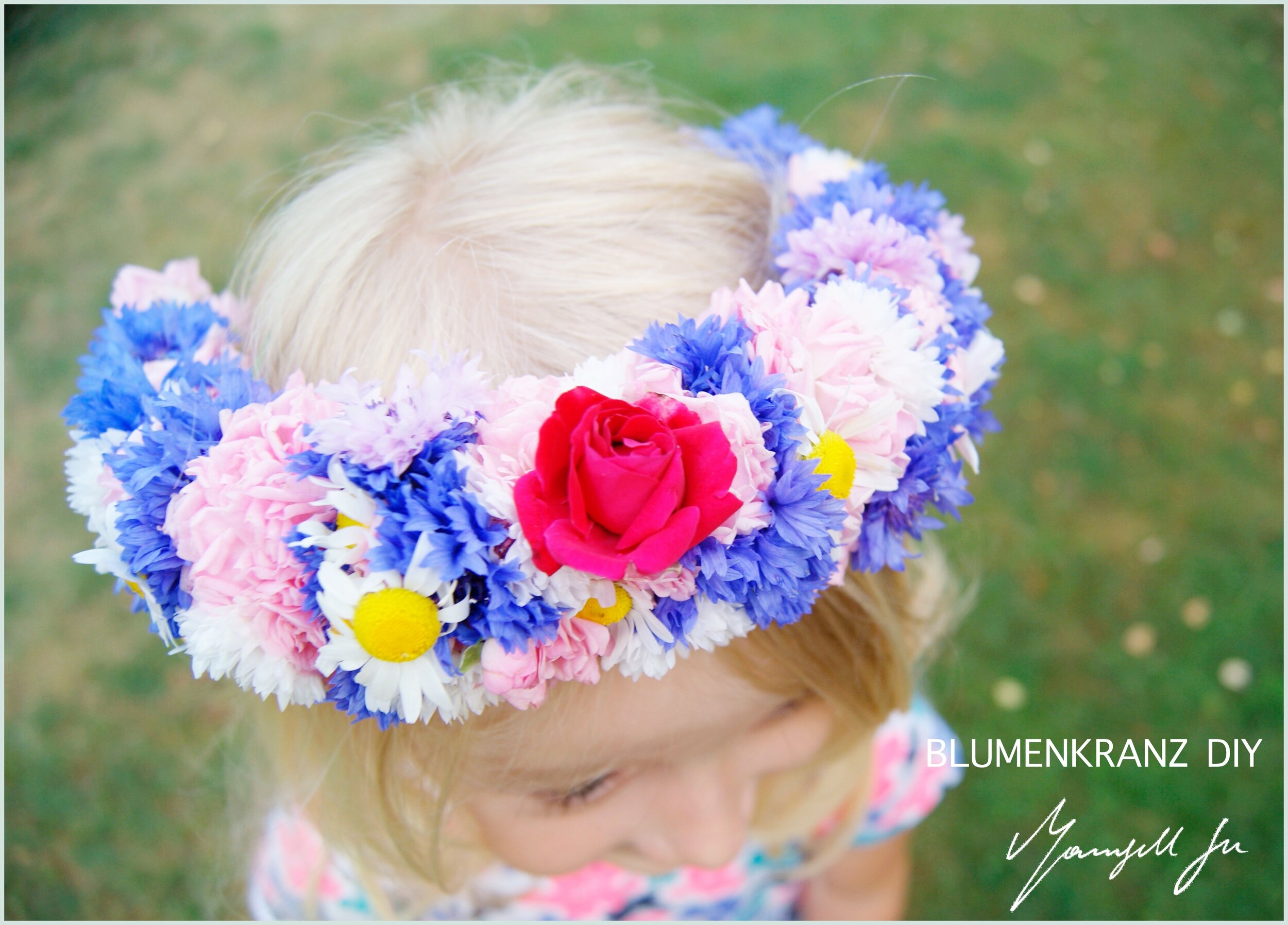 Blumenkranz mit wilden Sommerblumen, DIY, floral wreath with wild summer flowers, Anleitung, Blumenkranz, Sommerblumen, blaue Kornblume, wilde Rosen, Margarite, Blumenkranz binden, Tutorial