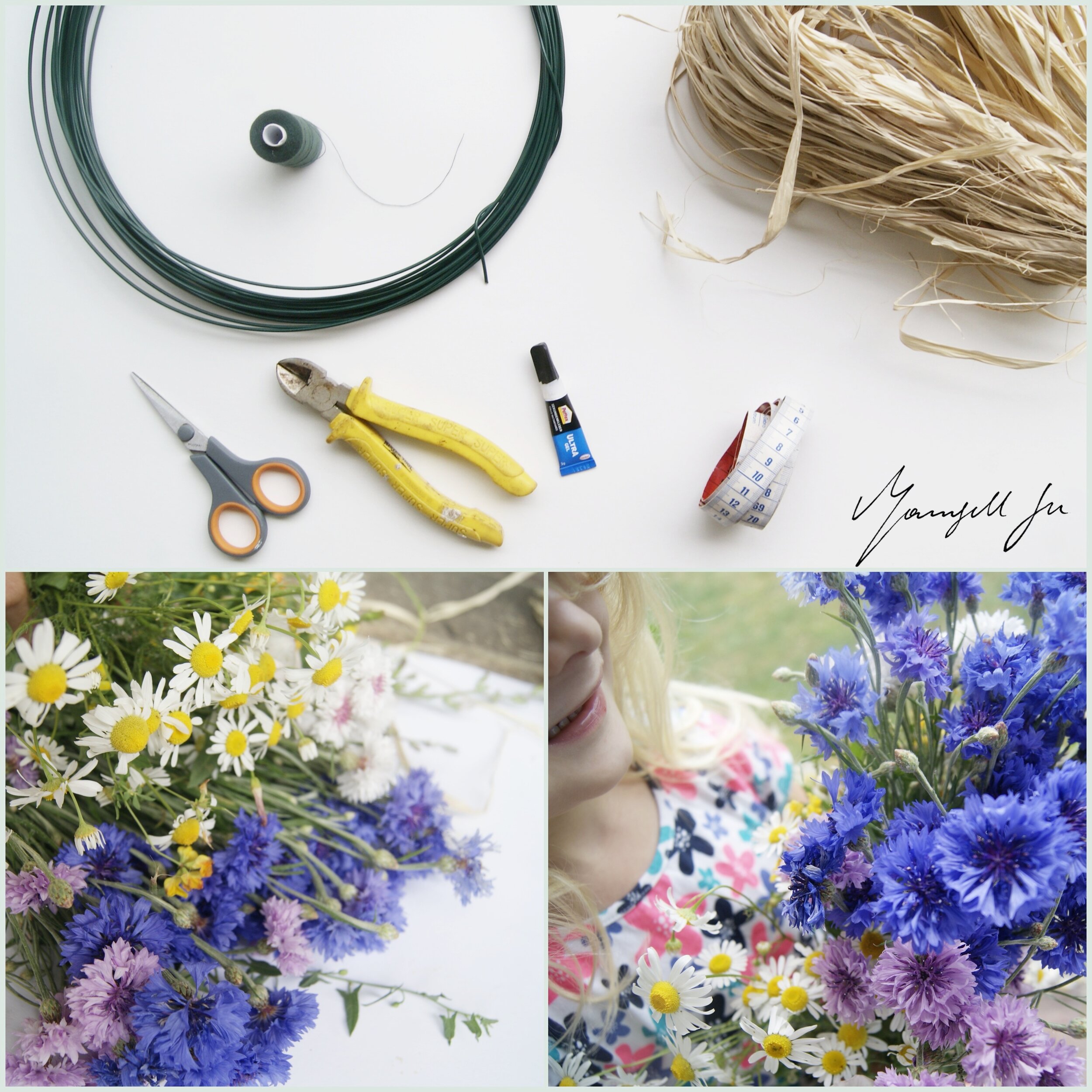 Blumenkranz mit wilden Sommerblumen, DIY, floral wreath with wild summer flowers, Anleitung, Blumenkranz, Sommerblumen, blaue Kornblume, wilde Rosen, Margarite, Blumenkranz binden, Tutorial