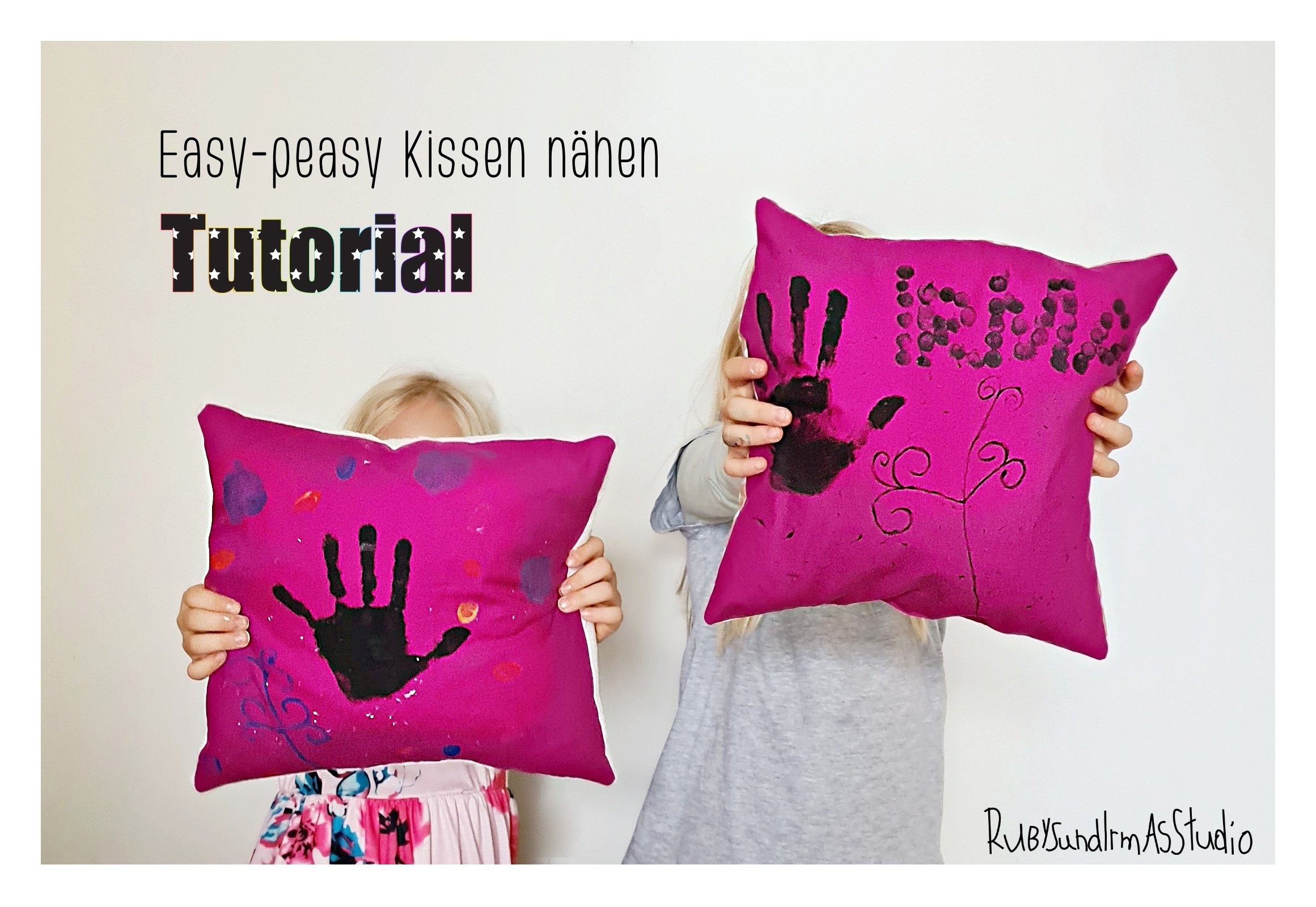 Tutorial, Anleitung, Kids DIY, Kinderbasteln, Basteln mit Kinder, nähen lernen, Kissen nähen, Schritt für Schritt erklärt, Stoff bemalen, Stofffarben, Rubys und Irmas Studio, easy DIY, einfaches DIY, einfach nähen, sew a pillow, sewing instruction, sewing for kids, sewing for children