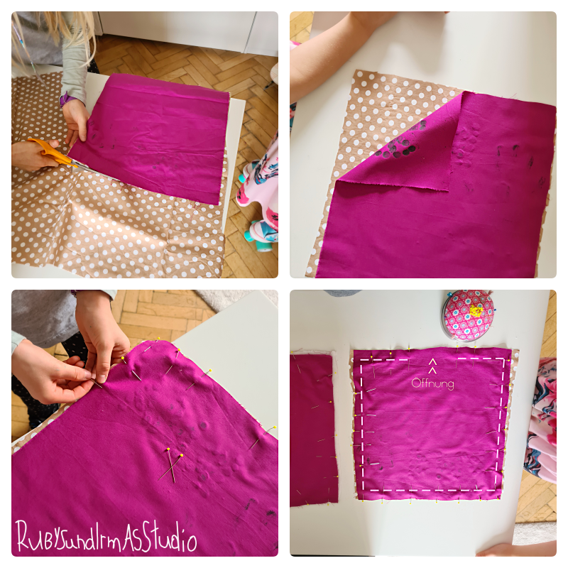 Tutorial, Anleitung, Kids DIY, Kinderbasteln, Basteln mit Kinder, nähen lernen, Kissen nähen, Schritt für Schritt erklärt, Stoff bemalen, Stofffarben, Rubys und Irmas Studio, easy DIY, einfaches DIY, einfach nähen, sew a pillow, sewing instruction, sewing for kids, sewing for children