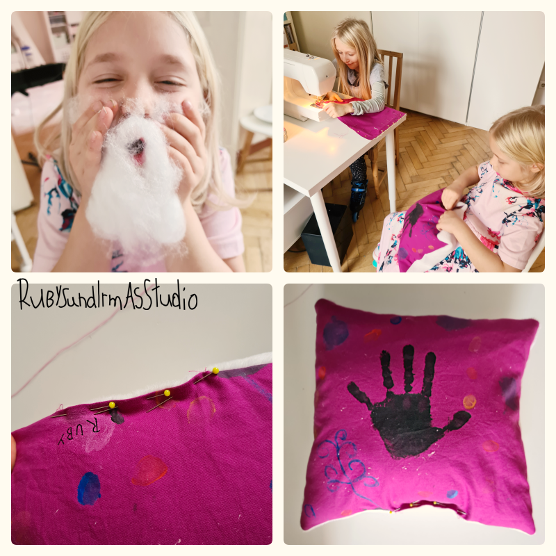 Tutorial, Anleitung, Kids DIY, Kinderbasteln, Basteln mit Kinder, nähen lernen, Kissen nähen, Schritt für Schritt erklärt, Stoff bemalen, Stofffarben, Rubys und Irmas Studio, easy DIY, einfaches DIY, einfach nähen, sew a pillow, sewing instruction, sewing for kids, sewing for children