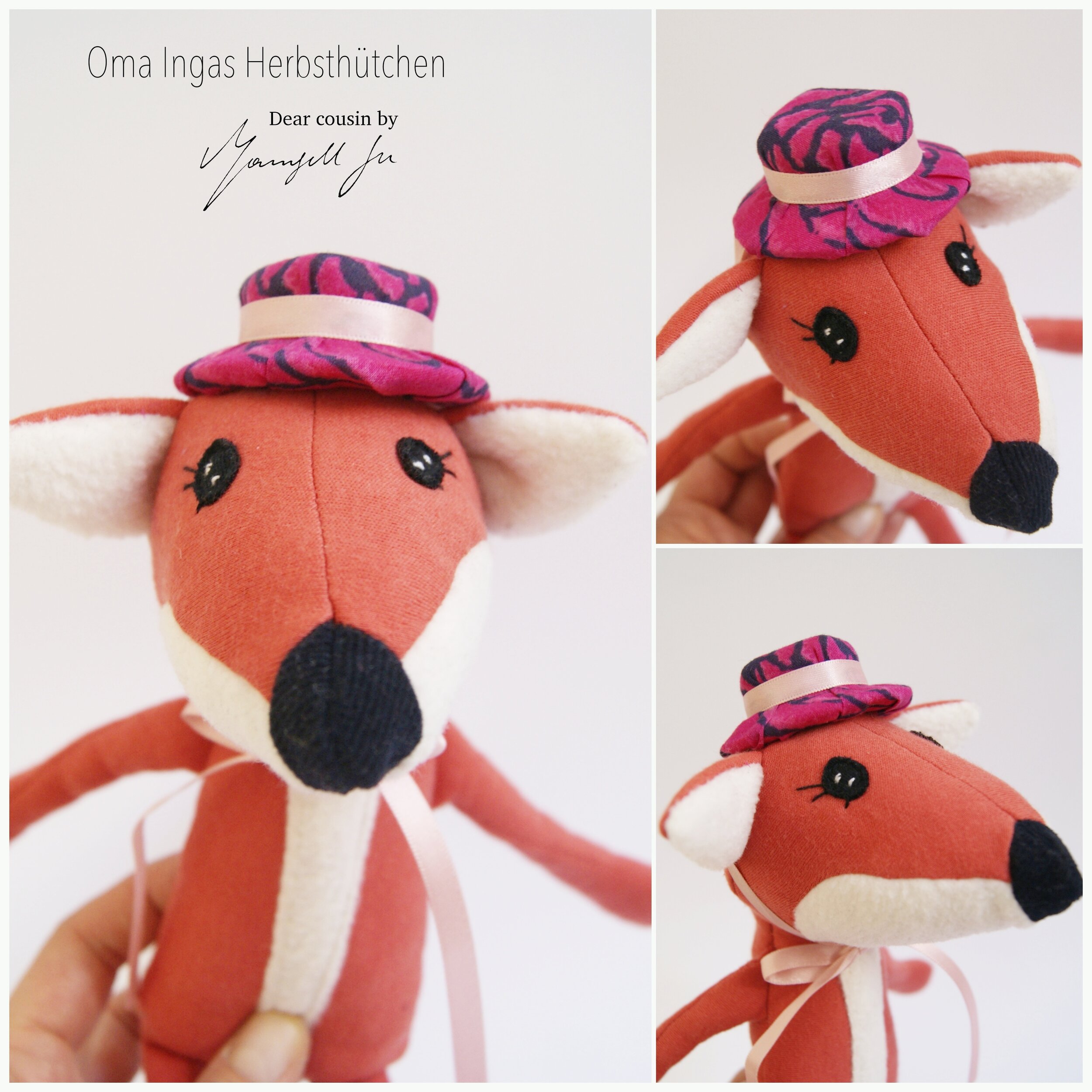 Dear Cousin stories, dear cousin doll, Oma Inga Fuchs, Stoffpupp, fabric doll, doll pattern, Schnittmuster, Stoffpuppe, Grandma Fox, Fox doll, Fuchs Stoffpuppe, Mamsell Su, Puppenhut basteln, Puppenhut DIY, Geschichten aus Schweden, schwedische Natur, schwedische Bräuche, Hutmacher, Blumenhut, Frühlingshut, Businesshut, tutorial