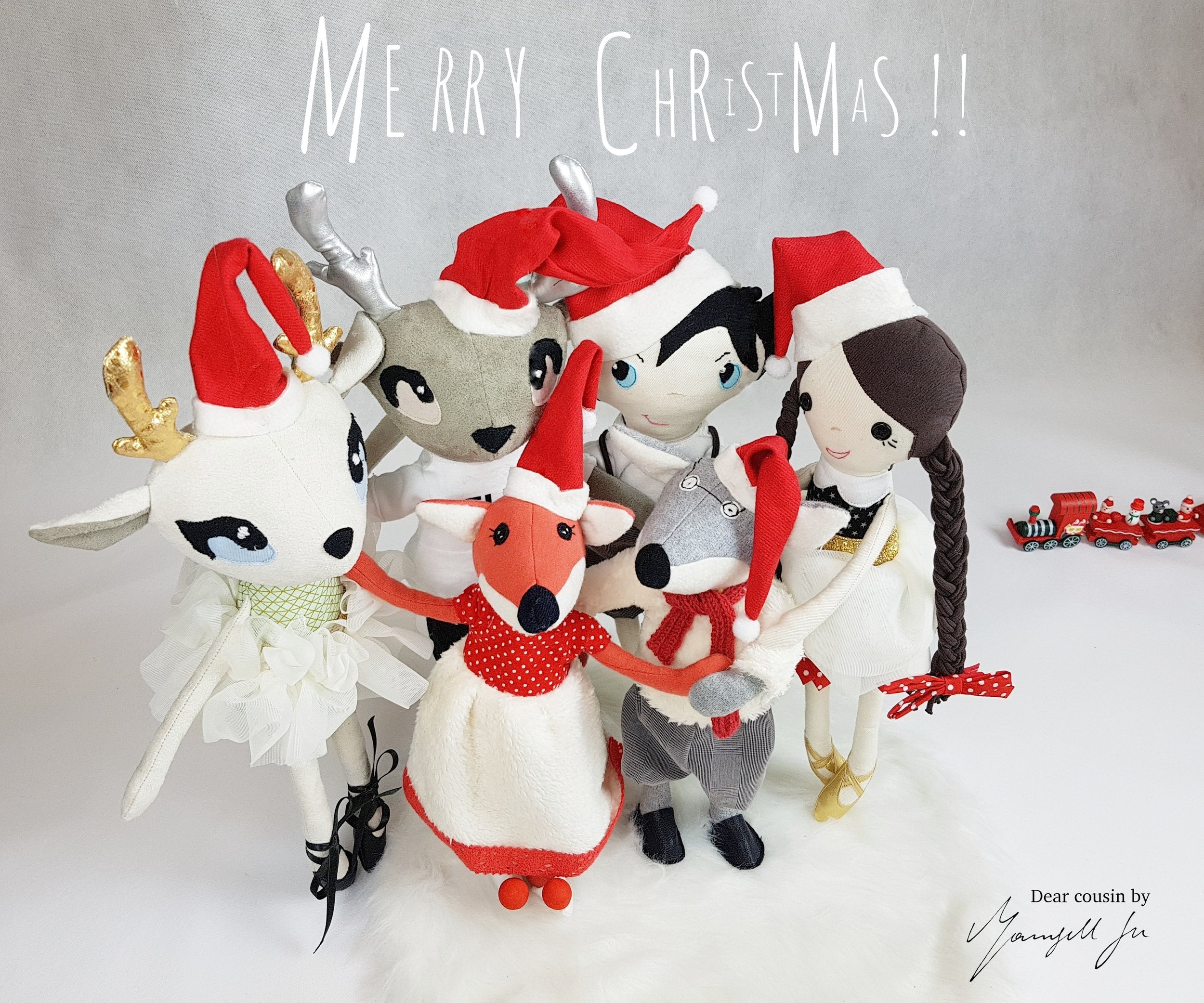 Merry Christmas dear cousin ragdolls Fuchs Rentier Anneli und Sixten Weihnachtsoutfit Fotoshooting