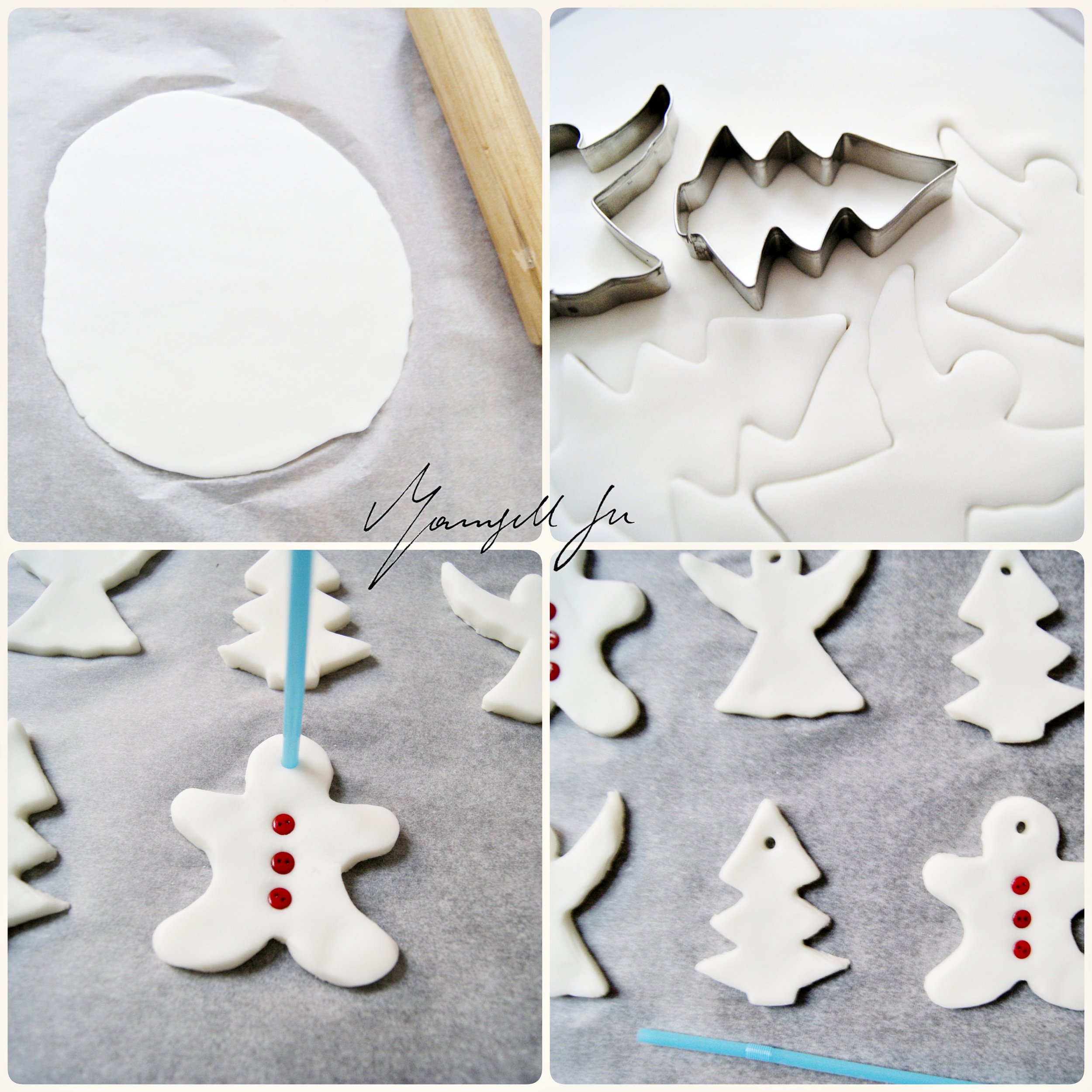 weisse Weihnachtsornamente DIY, Teig aus Maisstärke, cornstarch ornaments, tutorial, Anleitung, Weihnachtsdeko selber machen, weisse Glitzerornamente, Basteln mit Kindern, Teig ausstechen, easy DIY, einfache Bastelidee, Weihnachtsfiguren ausstechebn, Teig aus Maisstärke