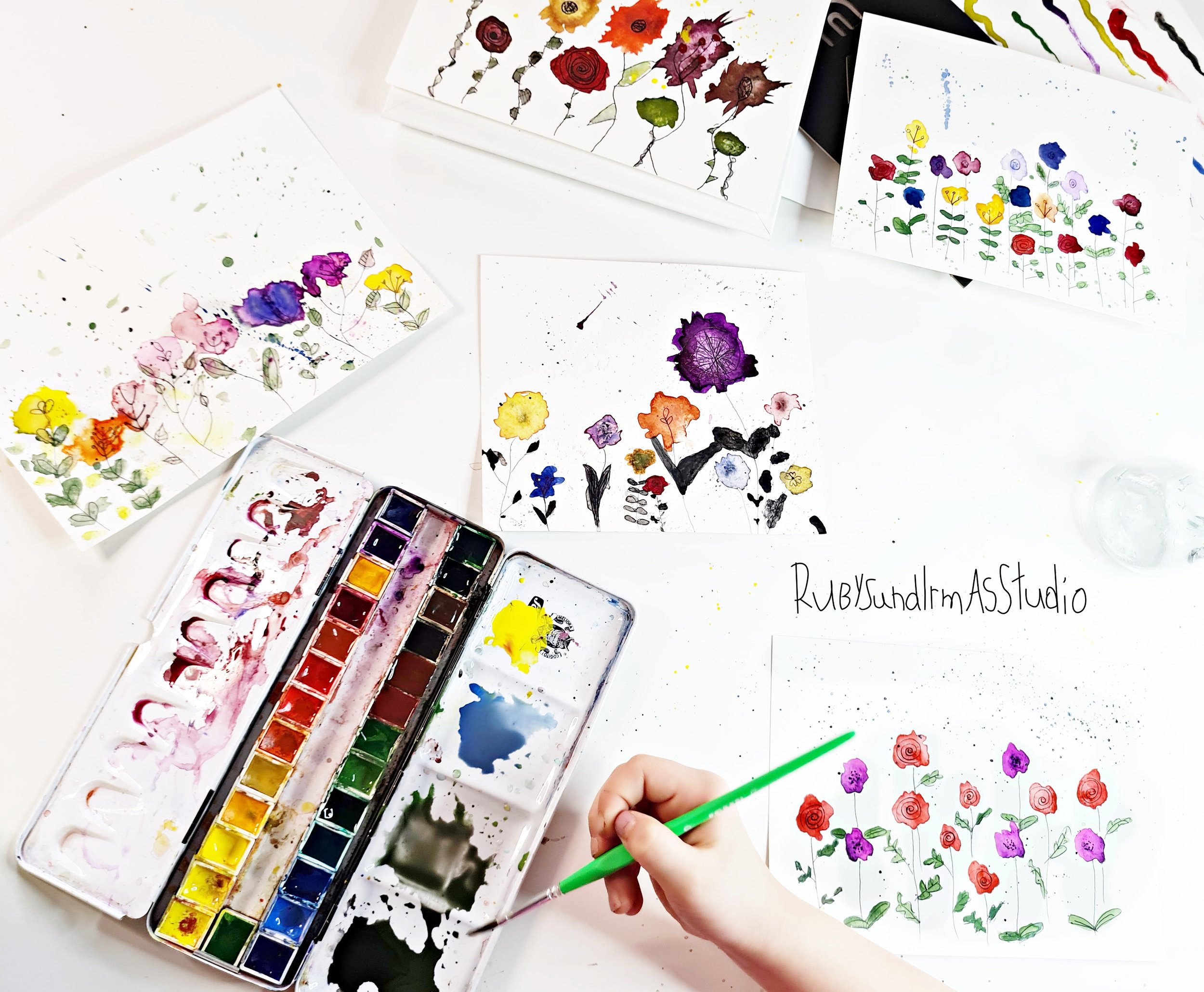 Aquarell, Wildblumen malen, paint wildflowers, meadow, Blumenwiese, tutorial, Anleitung, Kids DIY, Basteln mit Kinder, Bastelanleitung für Kinder, Maltutorial, Aquarellmalerei einfach erklärt, Blumen malen, Kinderkunst, Kids art, children art, Rubys und Irmas Studio