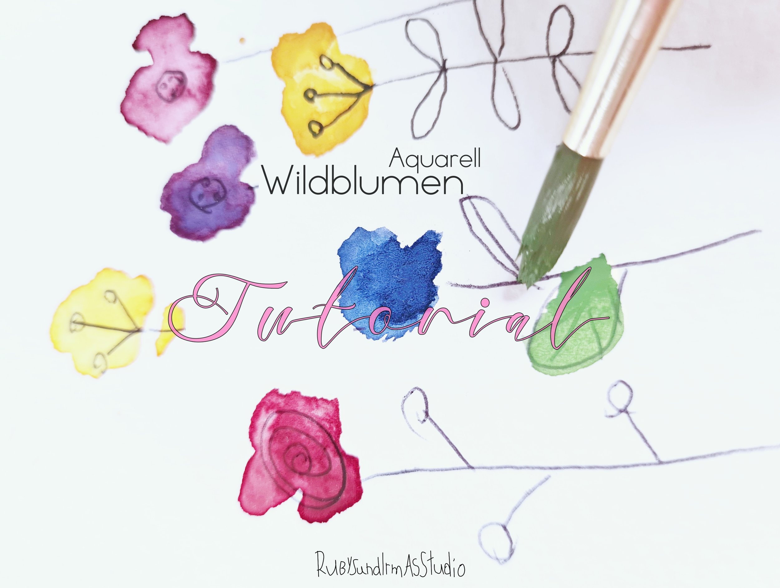 Aquarell, Wildblumen malen, paint wildflowers, meadow, Blumenwiese, tutorial, Anleitung, Kids DIY, Basteln mit Kinder, Bastelanleitung für Kinder, Maltutorial, Aquarellmalerei einfach erklärt, Blumen malen, Kinderkunst, Kids art, children art, Rubys und Irmas Studio