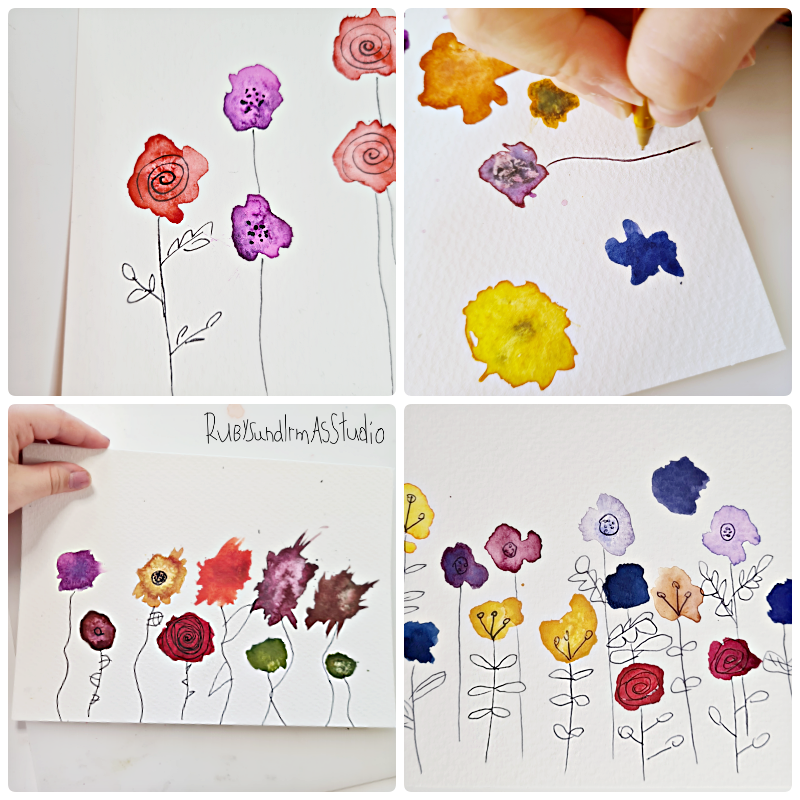 Aquarell, Wildblumen malen, paint wildflowers, meadow, Blumenwiese, tutorial, Anleitung, Kids DIY, Basteln mit Kinder, Bastelanleitung für Kinder, Maltutorial, Aquarellmalerei einfach erklärt, Blumen malen, Kinderkunst, Kids art, children art, Rubys und Irmas Studio, Naturschutz, geschützte Pflanzen, Bienen