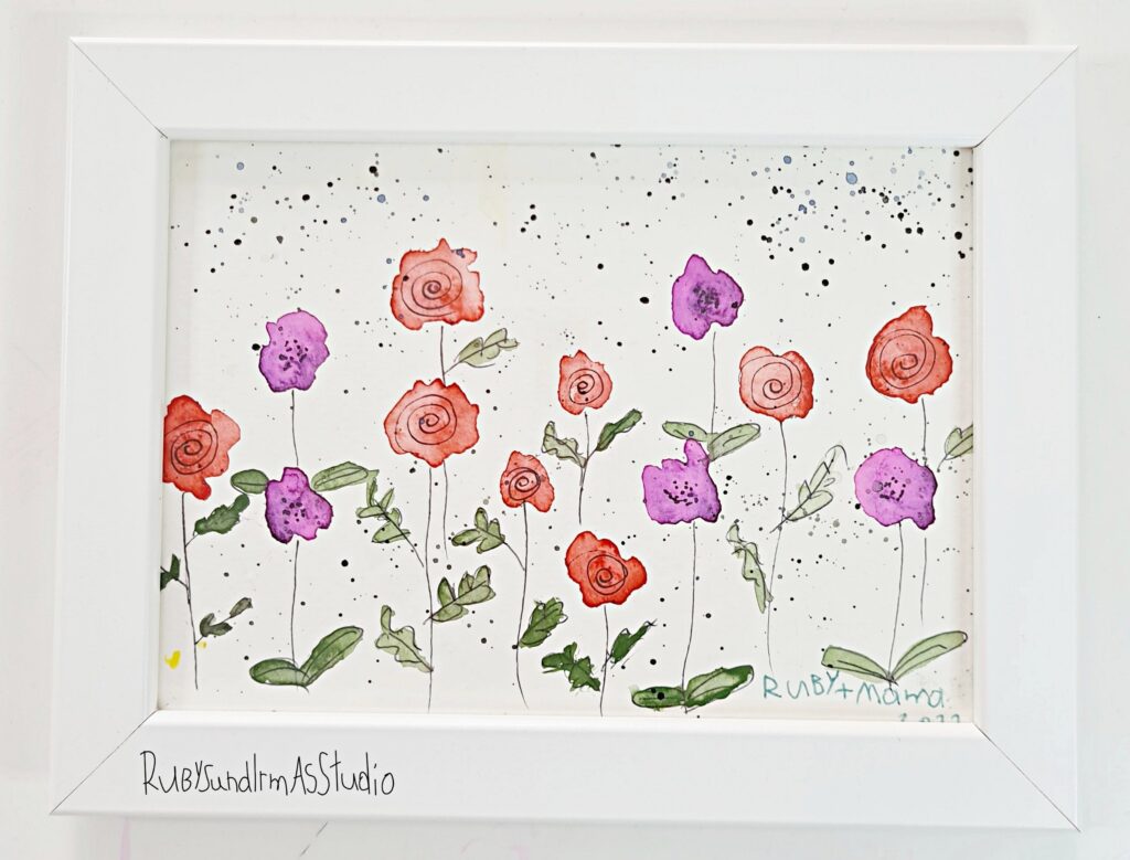 Aquarell, Wildblumen malen, paint wildflowers, meadow, Blumenwiese, tutorial, Anleitung, Kids DIY, Basteln mit Kinder, Bastelanleitung für Kinder, Maltutorial, Aquarellmalerei einfach erklärt, Blumen malen, Kinderkunst, Kids art, children art, Rubys und Irmas Studio