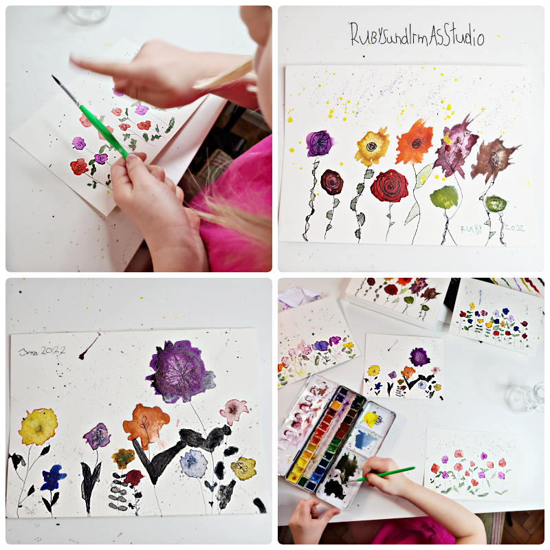 Aquarell, Wildblumen malen, paint wildflowers, meadow, Blumenwiese, tutorial, Anleitung, Kids DIY, Basteln mit Kinder, Bastelanleitung für Kinder, Maltutorial, Aquarellmalerei einfach erklärt, Blumen malen, Kinderkunst, Kids art, children art, Rubys und Irmas Studio, Naturschutz, geschützte Pflanzen, Bienen