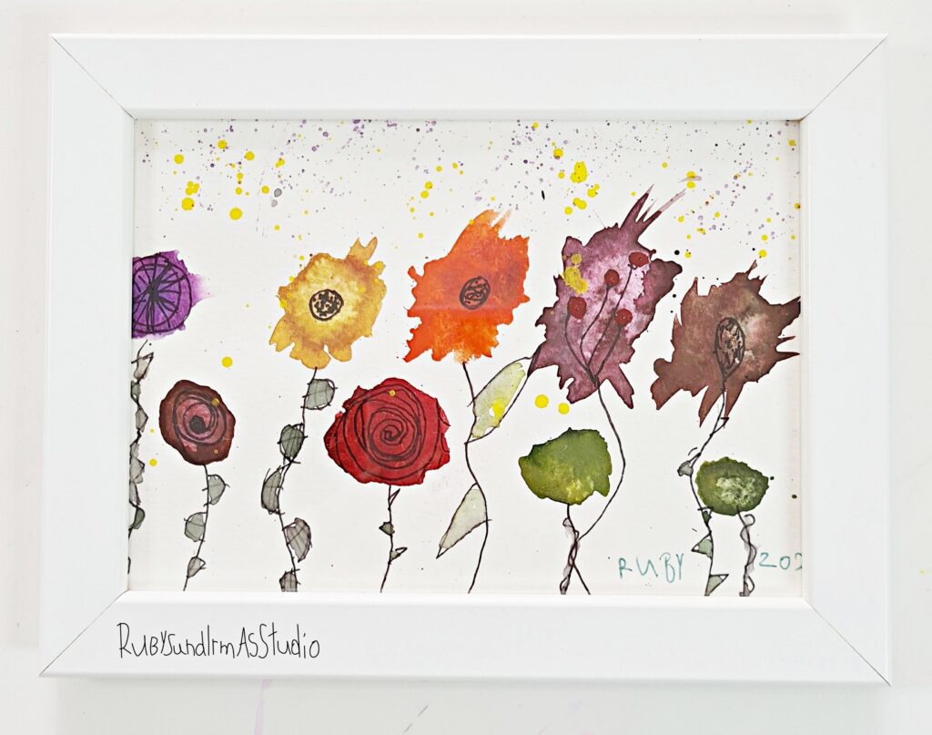 Aquarell, Wildblumen malen, paint wildflowers, meadow, Blumenwiese, tutorial, Anleitung, Kids DIY, Basteln mit Kinder, Bastelanleitung für Kinder, Maltutorial, Aquarellmalerei einfach erklärt, Blumen malen, Kinderkunst, Kids art, children art, Rubys und Irmas Studio