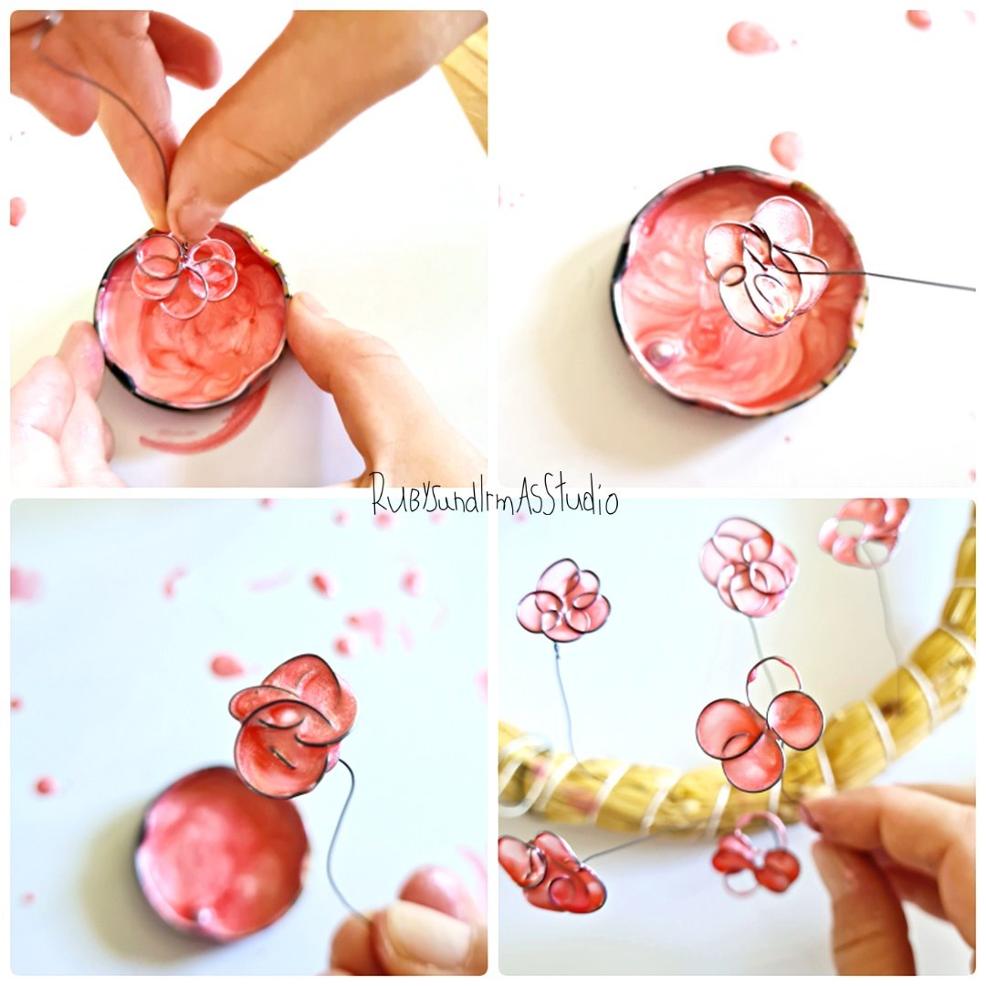 wire flower DIY, tutorial, Bastelanleitung, DIY Kids, Basteln mit Kindern, Rubys und Irmas Studio, Blumen aus Nagellack, selber machen, Anleitung Drahtblumen, Drahtkunst, Blumen aus Draht formen, Blumen Haarspange basteln, kinderleicht, Kinderkunst, nailpolish flower, Haarspange aus Drahtblumen