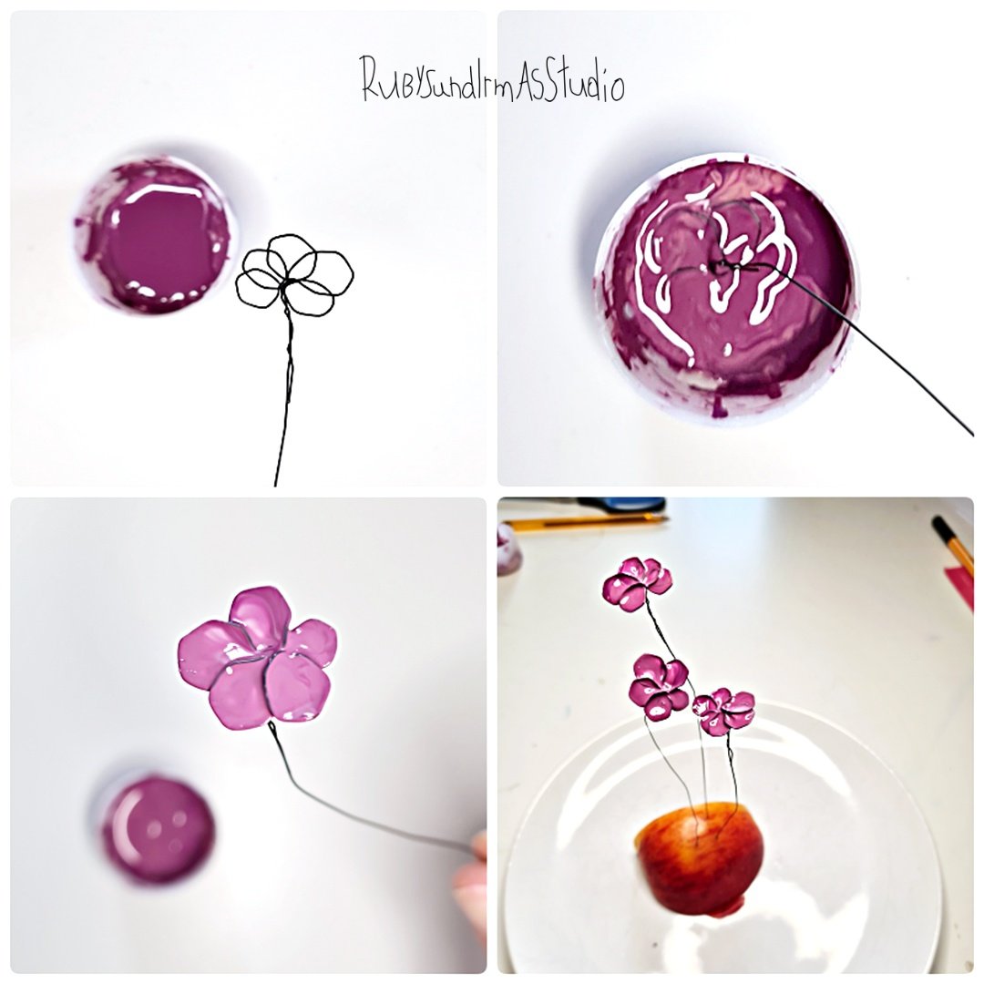 wire flower DIY, tutorial, Bastelanleitung, DIY Kids, Basteln mit Kindern, Rubys und Irmas Studio, Blumen aus Nagellack, selber machen, Anleitung Drahtblumen, Drahtkunst, Blumen aus Draht formen, Blumen Haarspange basteln, kinderleicht, Kinderkunst, nailpolish flower, Haarspange aus Drahtblumen