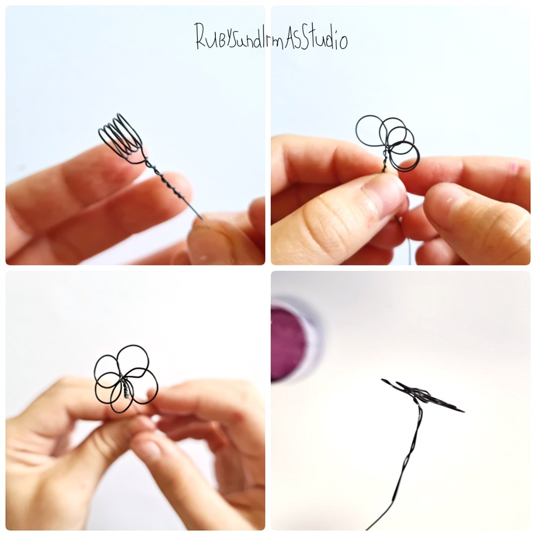 wire flower DIY, tutorial, Bastelanleitung, DIY Kids, Basteln mit Kindern, Rubys und Irmas Studio, Blumen aus Nagellack, selber machen, Anleitung Drahtblumen, Drahtkunst, Blumen aus Draht formen, Blumen Haarspange basteln, kinderleicht, Kinderkunst, nailpolish flower, Haarspange aus Drahtblumen