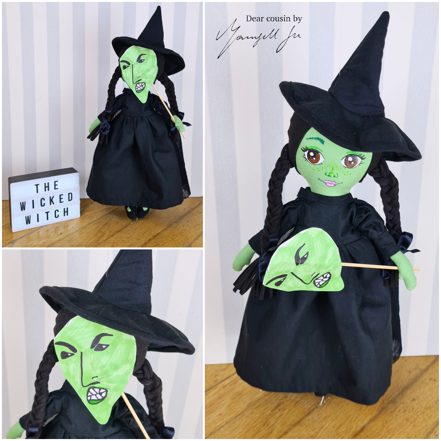 Halloween doll, Die böse Hexe des Westens, the Wicked Witch of Oz, cloth doll, sewing pattern, doll pattern, Schnittmuster, Stoffpuppe, Mamsell Su, Dear Cousin Stories, Halloween Kostüm, Fiona, Shrek, Hulk, Halloween costume, Dear cousin dolls, Gruselgeschichten aus Schweden