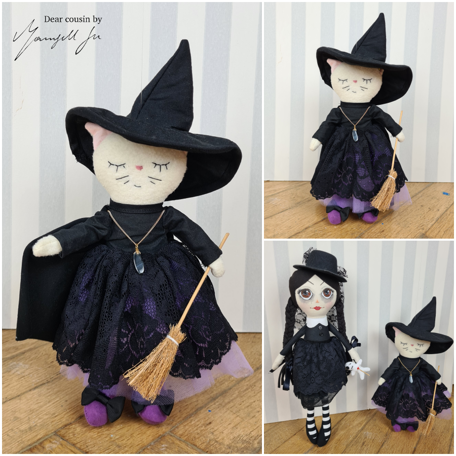 Gothic doll, The wicked witch, ghost doll, Halloween doll, rag doll, cloth doll, Halloween Stoffpuppe, gruselige Puppe, Schnittmuster, sewing pattern, dear cousin stories, dear cousin dolls, Mamsell Su, Sixten, Anneli, Miss Kitten, Halloween Kostüme, costumes, creepy dolls, Jack the lantern, witch doll, Hexenpuppe, Geisterpuppe, gothic Puppe