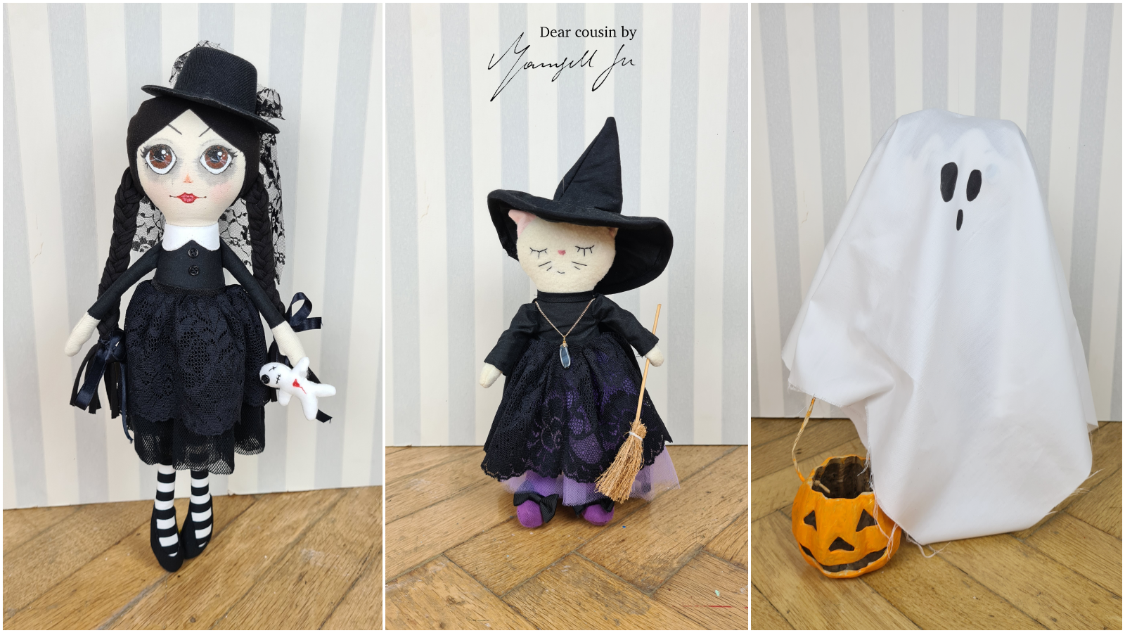 Gothic doll, The wicked witch, ghost doll, Halloween doll, rag doll, cloth doll, Halloween Stoffpuppe, gruselige Puppe, Schnittmuster, sewing pattern, dear cousin stories, dear cousin dolls, Mamsell Su, Sixten, Anneli, Miss Kitten, Halloween Kostüme, costumes, creepy dolls, Jack the lantern, witch doll, Hexenpuppe, Geisterpuppe, gothic Puppe