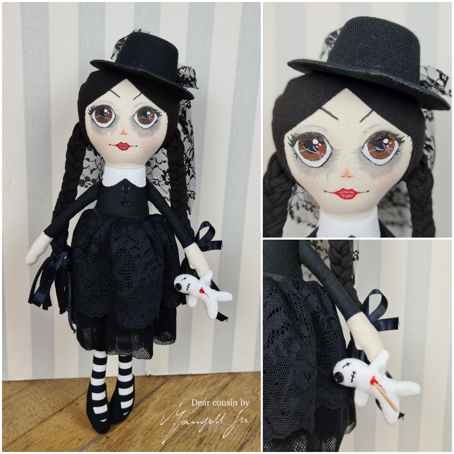 Gothic doll, The wicked witch, ghost doll, Halloween doll, rag doll, cloth doll, Halloween Stoffpuppe, gruselige Puppe, Schnittmuster, sewing pattern, dear cousin stories, dear cousin dolls, Mamsell Su, Sixten, Anneli, Miss Kitten, Halloween Kostüme, costumes, creepy dolls, Jack the lantern, witch doll, Hexenpuppe, Geisterpuppe, gothic Puppe