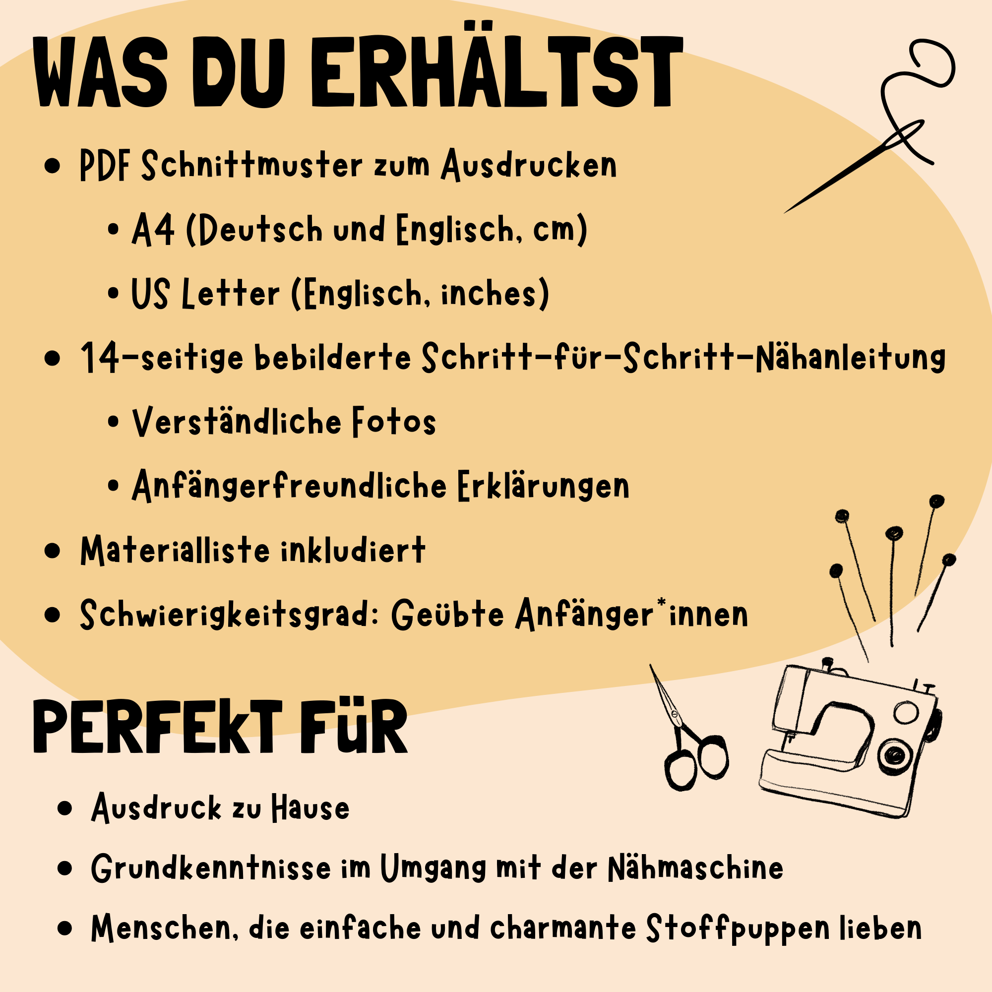 PDF-Schnittmuster Sixten Stoffpuppenjunge – Übersicht aller Inhalte, Schnittmuster in Originalgröße, Nähanleitung, Materialien, Mamsell Su