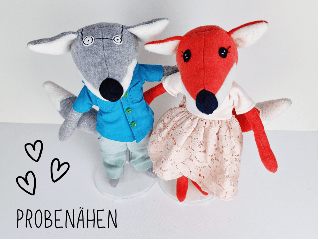 Probenähen Oma und Opa Fuchs, Stoffpuppe, Schnittmuster und Nähanleitung Mamsell Su