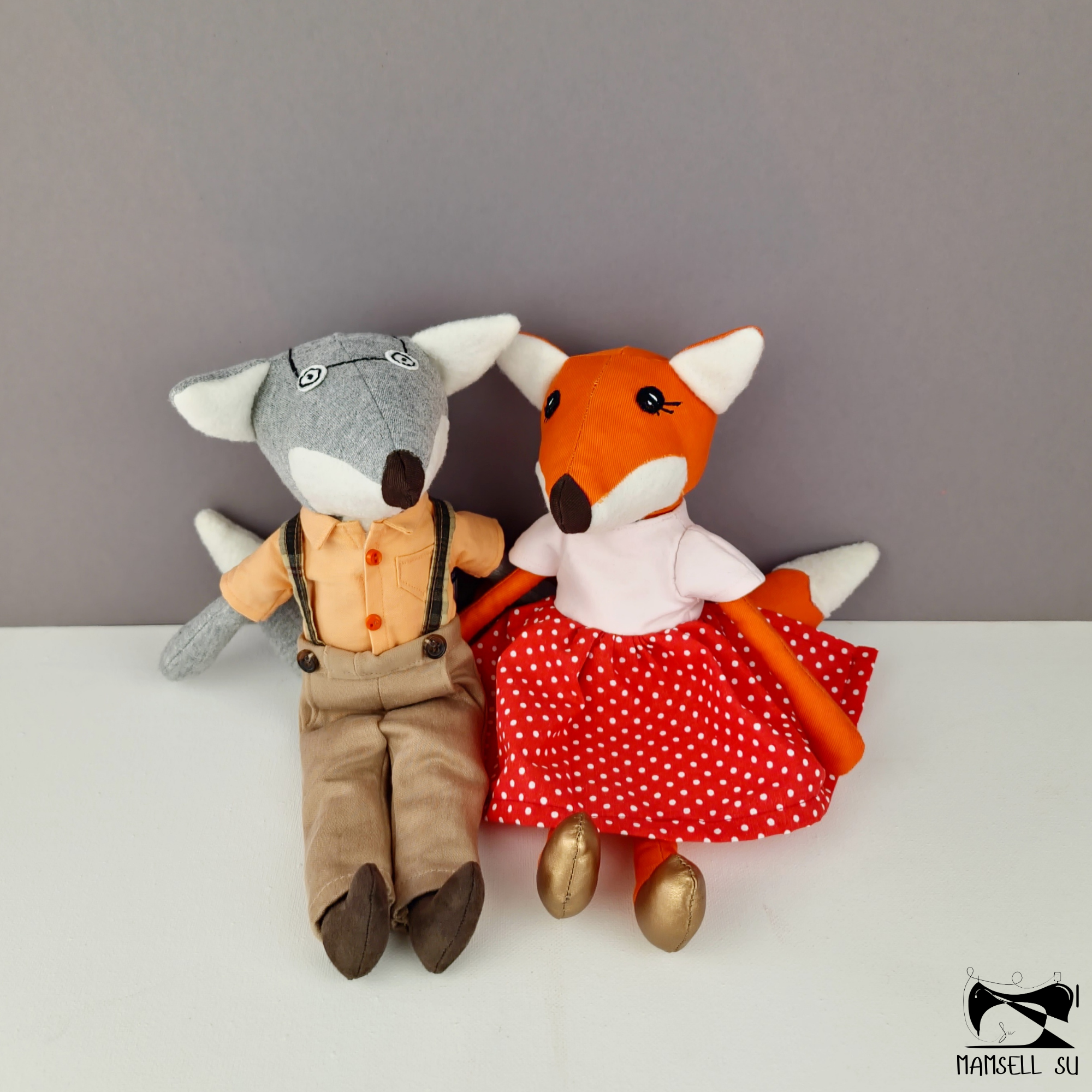 Schnittmuster und Nähanleitung, Mamsell Su, Dear Cousin Dolls, Fuchspuppen, Stoffpuppe, Füchse, Waldtiere nähen, Oma und Opa Fuchs, Stoffpuppe Fuchs