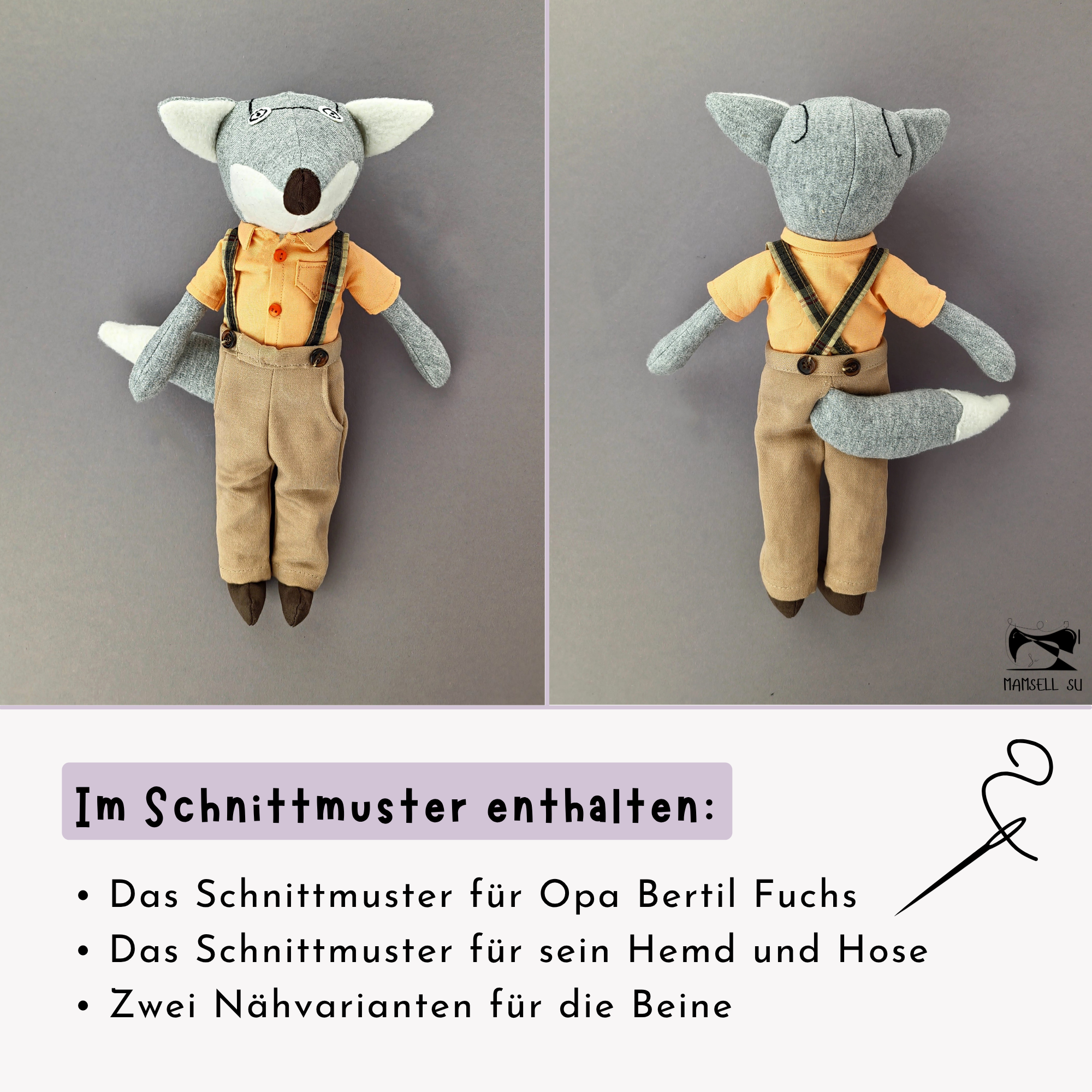 Schnittmuster und Nähanleitung, Mamsell Su, Dear Cousin Dolls, Fuchspuppen, Stoffpuppe, Füchse, Waldtiere nähen, Oma und Opa Fuchs, Stoffpuppe Fuchs