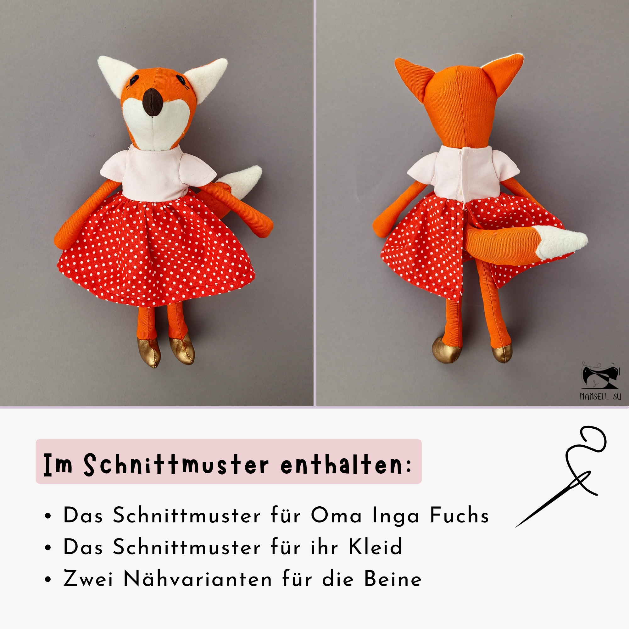 Schnittmuster und Nähanleitung, Mamsell Su, Dear Cousin Dolls, Fuchspuppen, Stoffpuppe, Füchse, Waldtiere nähen, Oma und Opa Fuchs, Stoffpuppe Fuchs